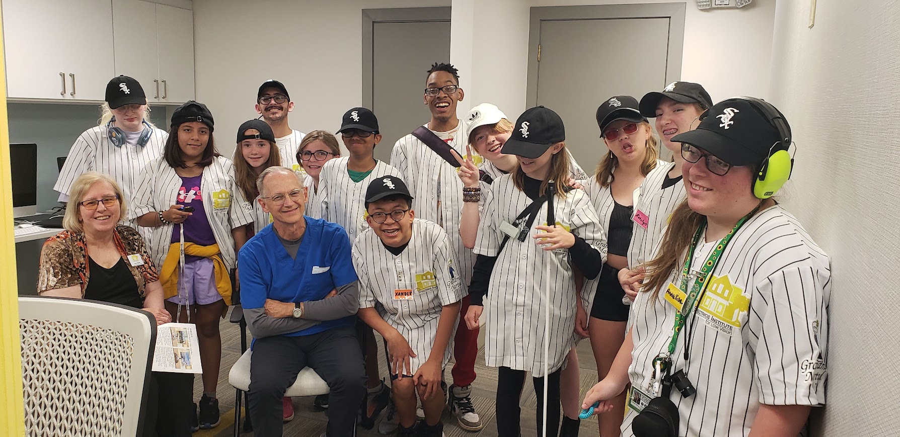 Group of Low Vision Campers in White Sox Jerseys