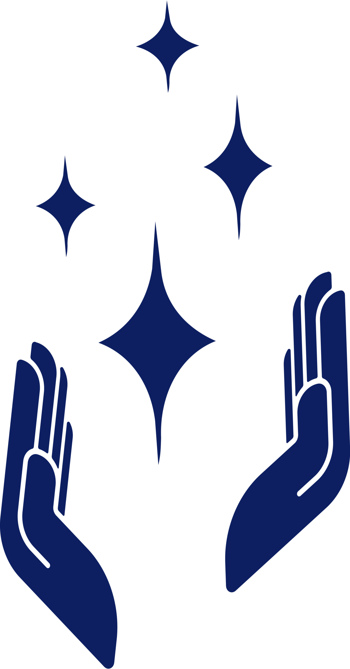 open hands with stars above.