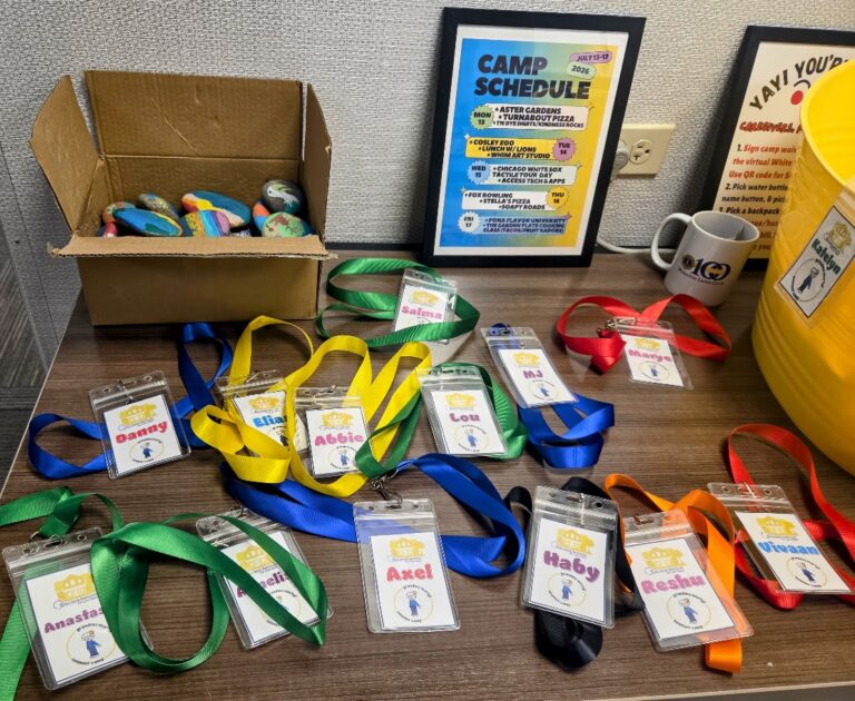 A Trip to Cosley Zoo with Grandma Martyl's Low Vision Day Camp 24 colorful name tags set on a table.
