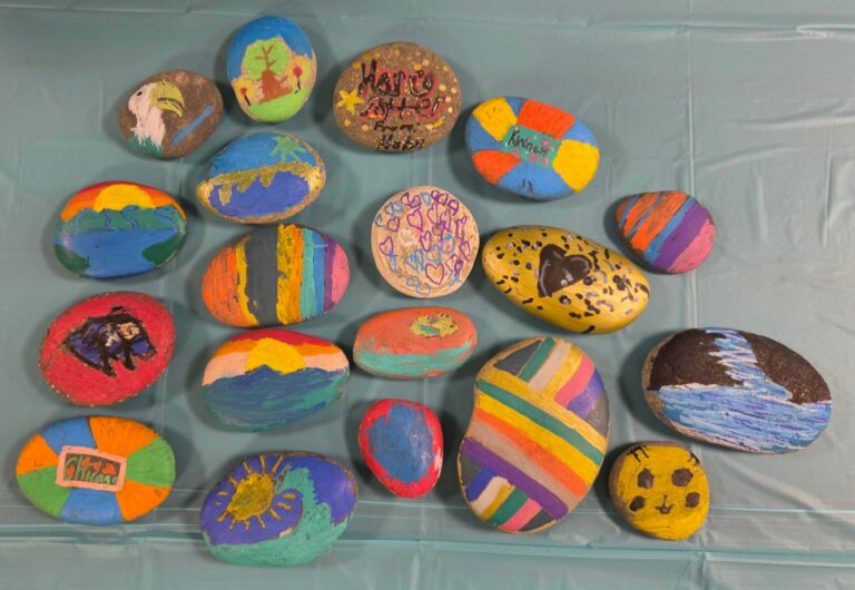 A Trip to Cosley Zoo with Grandma Martyl's Low Vision Day Camp 25 nineteen painted rocks.