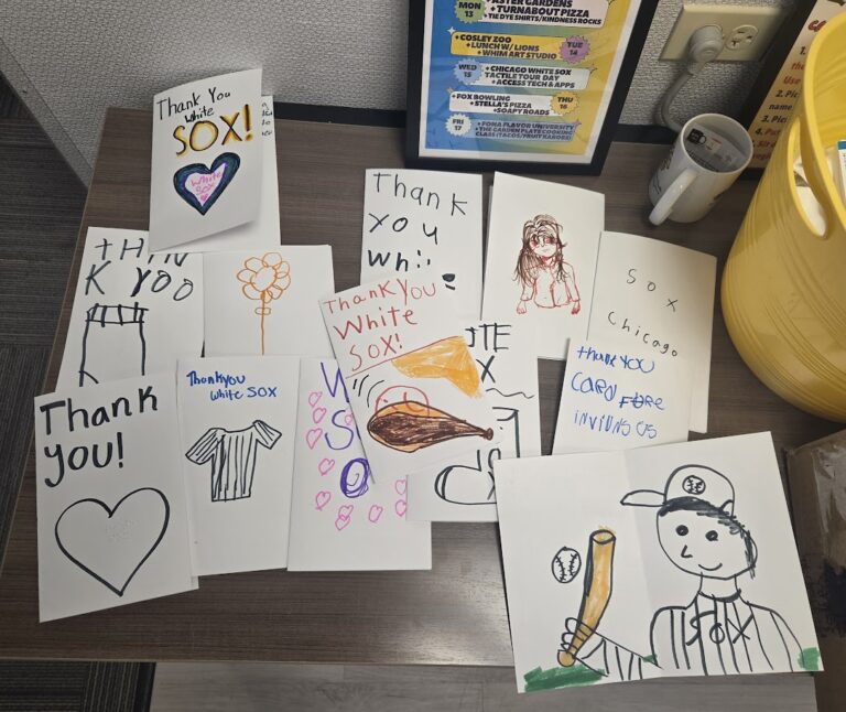 A Trip to Cosley Zoo with Grandma Martyl's Low Vision Day Camp 26 handmade thank you cards on a table.